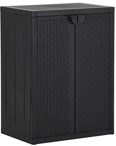 RONGQI Gartenschrank, Geräteschuppen, Wetterfest, Outdoor Schrank, Gerätehaus, Gartenhausschränke, Terrassenschrank, Schwarz 65x45x88 cm PP Rattan