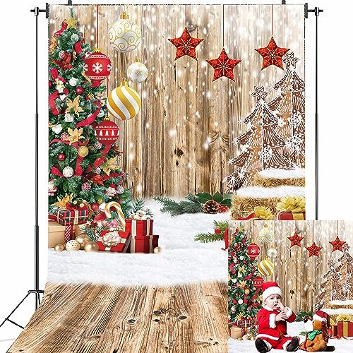 CINRAY Toile murale pour photographie, 1,5 x 2,1 m, fond de sol en bois rustique pour vacances, décoration de fête de Noël pour enfants, portrait, accessoires photo