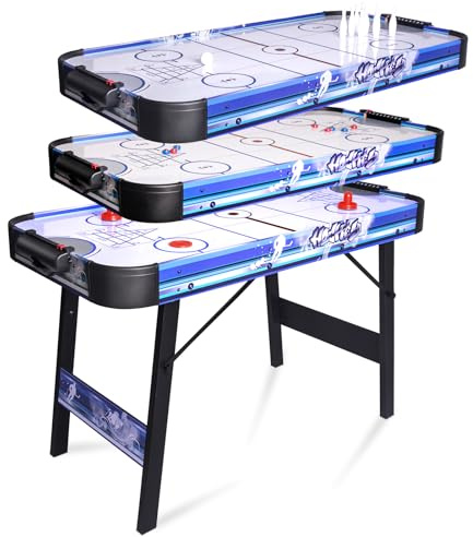 HLC Table Multijeux 3 en 1, Air Hockey Table, Bowling, Shuffleboard, avec Ventilateur 12 V, Taille 130 * 61 * 78cm