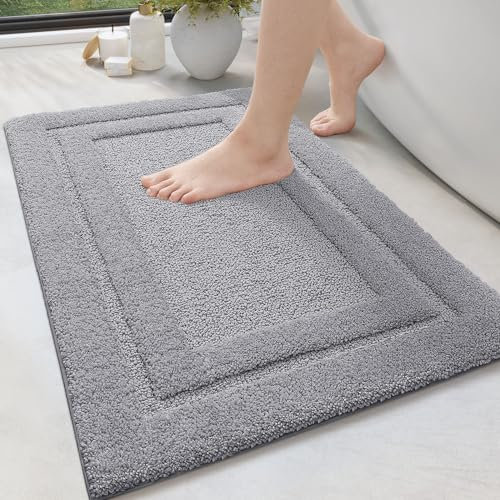 DEXI Badematte rutschfest, waschbar Badezimmerteppich Mikrofaser Badteppich weich Badvorleger Saugfähige Duschvorleger für Dusche, Badewanne, Toilette - 40 x 60cm, Hellgrau