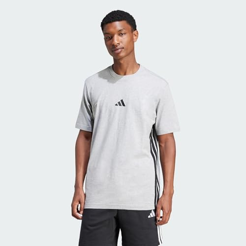 adidas Men's Essential Three Stripes Single Jersey Shirt, Medium Grey Heather/Black, XL