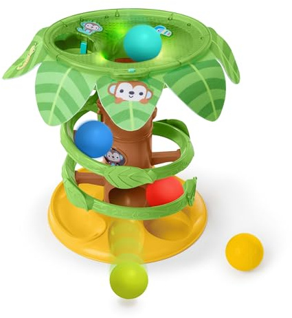 Bright Starts Tropical Twirl Ball Play Toy with Lights & Music, 5 Balls Included, Unisex, 6 Months+