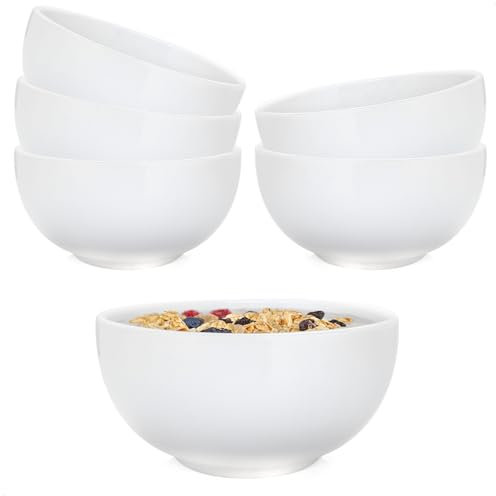 com-four® 6x ciotola in ceramica 600ml - ciotola per cereali - ciotola per dessert - ciotola per insalata - ideale per colazione, spuntini e dessert (6 pezzi - bianco puro)