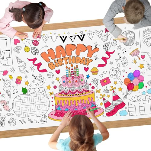 AYESY Tovaglia di Pittura per Bambini, 180 cm Carta Rettangolare Colorata per Compleanno, Attività, Feste - Gigante Poster da Colorare per Torta di Compleanno