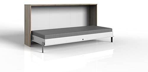 Klappbett Juist – Schrankbett in Eiche San Remo oder Weiß, Made in Germany, TÜV-geprüft, in 90x200 cm, 120x200 cm und 140x200 cm, Jugendbett oder Gästebett (90 x 200 cm in Eiche - Weiß)