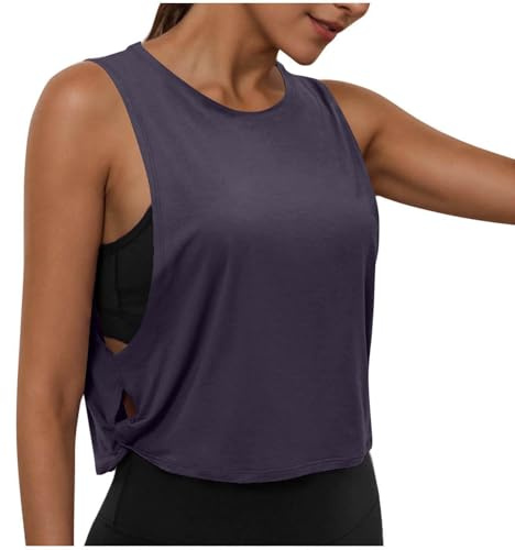 Women's Gym Vest Activewear Sleeveless Tops Basic Casual Workout Tank Top Ladies Loose Fit Sport Jogger Yoga T Shirts Crewneck Tank Tops Breathable Lightweight Tee Shirts Summer Vests Navy