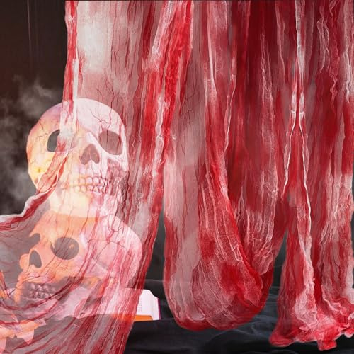215 x 500 cm Halloween Tela Espeluznante, Espeluznante Paños de Muselina de Algodón Decoraciones, Sangriento Espeluznante Tela, para Casas Puerta al Aire Libre (2.15 * 5M)