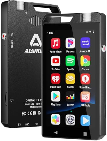 Lecteurs MP3 et MP4 de 96 Go, écran Tactile HD à Couleurs Complètes de 4 Pouces, MP4 avec WLAN, Lecteur MP3 Spotify Go de RAM et Haut-Parleur, Prend en Charge Audible, Jusqu'à 1 to