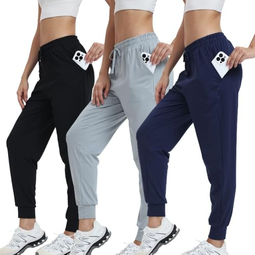 fovdtaa 3-Pack Sweatpants Jogging Pants Women Long Training Pants Fitness High Waist Sports Pants Yoga Leisure Leisure Pants with Pockets Black,Light Gray,Navy M