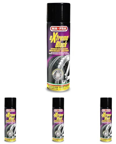 Ma-Fra, Extreme Black, Nero Gomme Spray Ultra Brillante con Effetto Bagnato a Lunga Durata, Previene Screpolature, Resistente a Pioggia e Lavaggi Frequenti, Dona Effetto Supersportivo, Formato 500ml