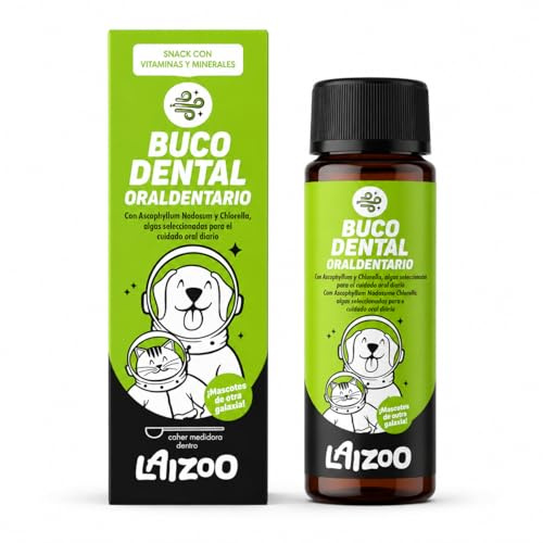 LAIZOO Snack Bucodental Perros y Gatos | Cuidado Dental con Algas Naturales | Reduce Placa, Sarro y Mal Aliento | Polvo con Dosificador