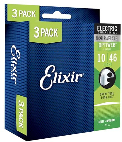 Elixir Strings - Nickel Plated Guitar Strings with OPTIWEB Coating - Elixir Electric Guitar Strings - 3 Pack, Light 10-46