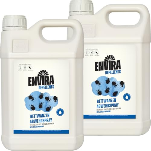 Envira Bettwanzen Abwehrspray 2x 5 Liter - Spray mit Langzeitwirkung gegen Bettwanzen - Mittel gegen Bettwanzen für Wohnung, Hotel, Matratzen & auf Reisen - Effektiv Bettwanzen loswerden