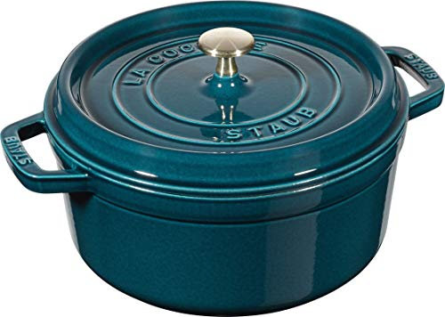 STAUB Gusseisen Bräter/Cocotte, Rund 22 cm, 2,6 L, Aromaregen Funktion, Für alle Herdarten geeignet, La Mer