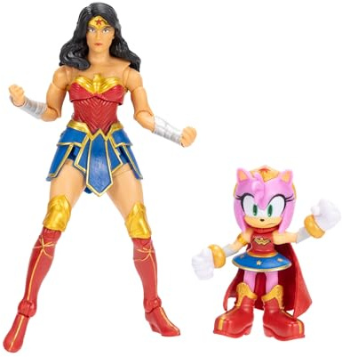 DC x Sonic Amy & Wonder Woman Actionfigur Multipack, Officiellt från Jakks Pacific, Innehåller 2,5 Amy som Wonder Woman & 5 Klassiska Wonder Woman-figurer, Sonic x DC Samlarobjekt