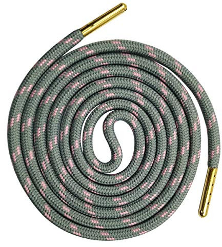 TikTako Metal Head athletischer Sport Runde Shoelaces Fit All Sport Laufschuhe Schnürsenkel-Wellen-Punkt Striped Polyester Schnürsenkel, 08 Hellgrau Rosa, 160cm