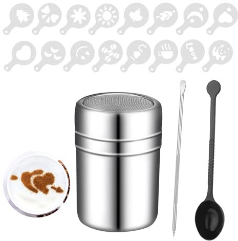 Xinzistar Spargicacao per cappuccino con stencil barista latte art Pen acciaio inox spargitore zucchero polvere polvere polvere spargitore cioccolato accessorio caffè