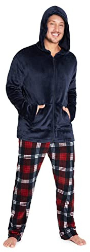 CityComfort Pijama Hombre Invierno Forro Polar, Ropa Con Pantalón y Sudadera Con Capucha Slim Fit (2XL, Azul Marino)