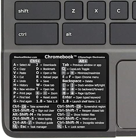 Synerlogic Calcomanías cromadas de acceso directo para teclado, 10 unidades, vinilo laminado sin residuos para cualquier marca Chromebook portátil que ejecute Chrome OS (negro/10)