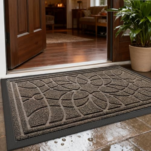 DEXI Felpudo Entrada Casa 60 x 90 cm, Felpudos Exterior Antideslizante y Lavable, Impermeable Alfombra Atrapar Suciedad para Puerta Principal, Balcón, Jardín, Marrón