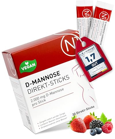 N1 D-Mannose Direkt-Sticks 30 Stück - 2.000mg D-Mannose pro Stick - vegan, glutenfrei & ohne unnötige Zusatzstoffe - praktisch für unterwegs - ideal als Nahrungsergänzungsmittel