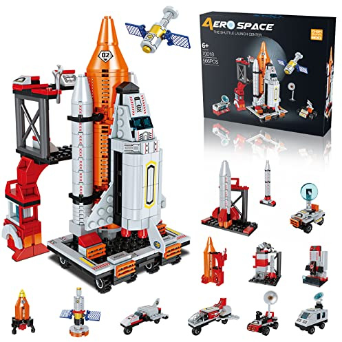 Space Exploration Shuttle Toys for 6 7 8 9 10 11 12 Year Old Boys 12-in-1 STEM Aerospace Building Kit Toy with Heavy Transport Rocket and Launcher Best Gifts for 6-12 Year Old Boys (566 PCS)