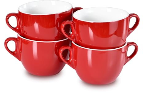 fMSDD Rote große Töpfe 652 ml, breite Öffnung mit Doppelgriffen, Servierschüssel-Set, 4-teilig, geeignet für Küche, Tisch und jedes formelle Ess-Sets, spülmaschinenfest