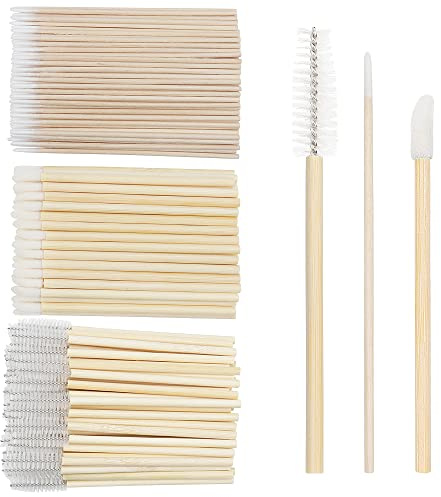 300 PCS/Sets Eyelash Extension Supplies 200pcs Disposable Pointed Micro Applicator 50pcs Eyebrow Spoolie Brush 50pcs Lip Wand Mascara Wand Makeup Tools (Bamboo kits)