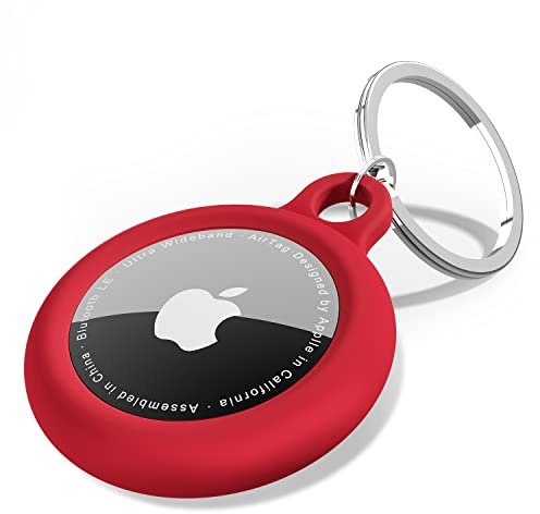 oakxco för Airtag nyckelring silikon, Airtag-hållare med nyckelring, lufttagg-skydd söta tillbehör för barn, bagage, bil hundkrage, bil, kompatibel med Apple Airtag-fodral vattentät spårare, röd