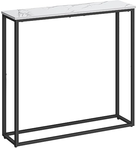 HOOBRO Console Table, Narrow Console Table for Hallway Slim, Hallway Table, Small Sofa Table for Small Spaces, Living Room, Entrance, Bedroom, Metal Frame, Marble, Black EBM76XG01