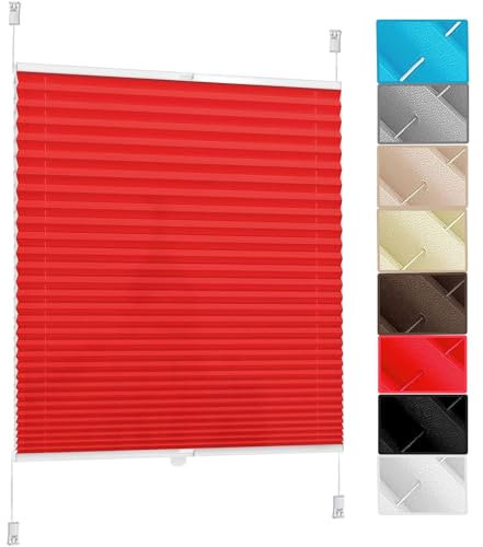 Plissee Klemmfix Plisseerollo 115 x 220 cm Sonnenschutz Easyfix Lichtdurchlässig Verspannt Fensterollo, Klemmfix Rollo Rollo für Fenster & Tür für Tür & Fenster, Rot