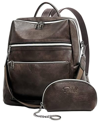 Leather Backpack Purse for Women Designer Fashion Travel Bag Ladies School Shoulder Bags Leather Rucksack (Coffee)