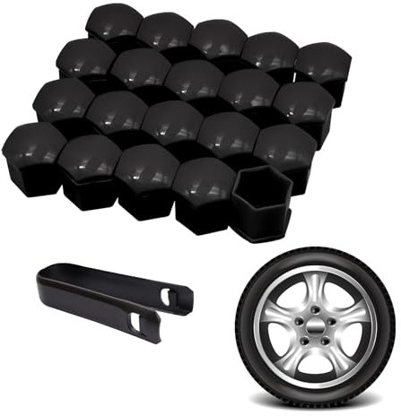 DHWEKU 20 Pezzi Copri Bulloni Ruota Ø 17 mm Universali,Tappi a Vite Ruota Set,Copridadi Ruota per Auto,Copridadi per Ruote,Tappi Copri Dado in Plastica,con Estrattore,per Tutte Marche di Auto,Nero