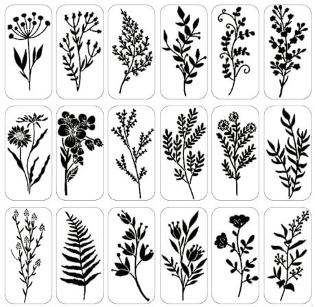 WeddHuis 18 Piezas Plantillas de Flores Silvestres Reutilizables para Pintar, Plantillas de Pintura DIY para Scrapbooking, Madera, Piso, Pared, Azulejos (15 * 7,5 cm)