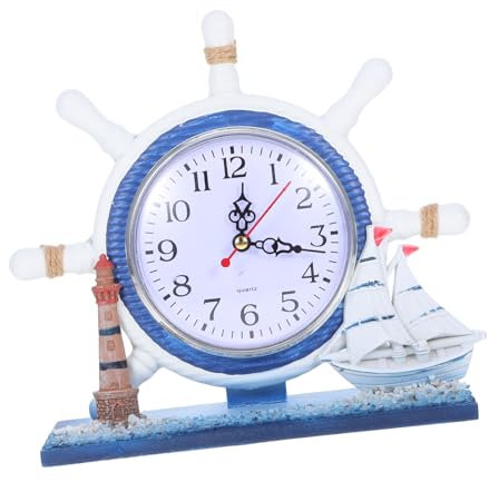 Zerodeko Leise Wanduhr Aus Holz Mit Leuchtturm Und Schiffsrad Für Dekoration Mit Strandthema