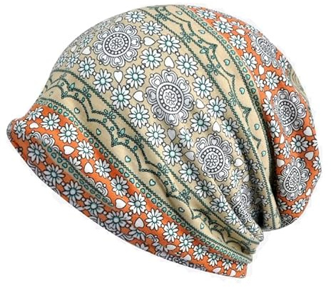 Couvre-chef chimio pour femme - Turban doux - Motif floral - Tissu doux - Bandana alopécie, beige, Taille unique