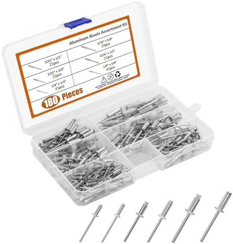 SINGTIP Kit de 180 Rivets Aveugles en Aluminium, Rivets Pop avec Boîte, 6 Dimensions, Pour Bricolage, Métal, Tuyaux, Plastique, Auto – Léger et Résistant– Argenté
