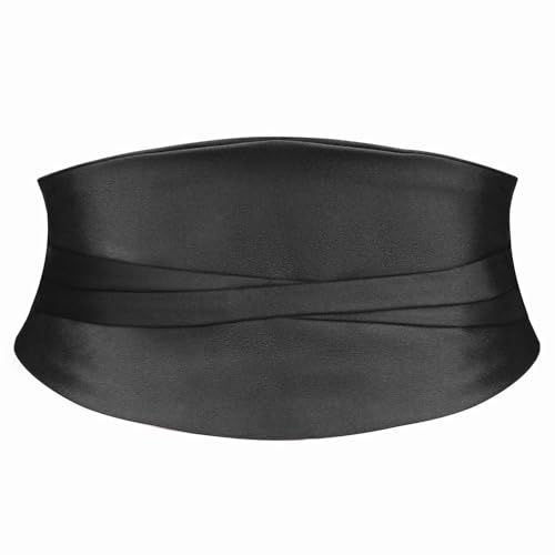 SUOSDEY Breda satinbälten för kvinnor mode damer elastisk stretchig midjebälte för klänningar, Svart, fits waist from 27-30