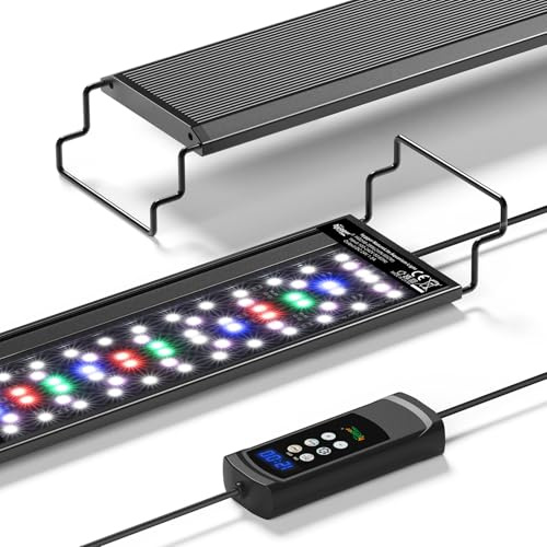 hygger Éclairage Aquarium, 60W Full Spectrum LED Light Aquarium avec Minuterie Multi, 24/7 Mode Lampe Aquarium Réglable Luminosité Fish Tank Light avec Supports Extensibles for 120-132CM Tanks