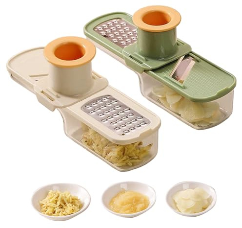 2Pcs Garlic Slicer, 3 in 1 Multi-Functional Garlic Grinder with Hand Guard & Container, Easy to Use and Clean for Kitchen, Onion.
