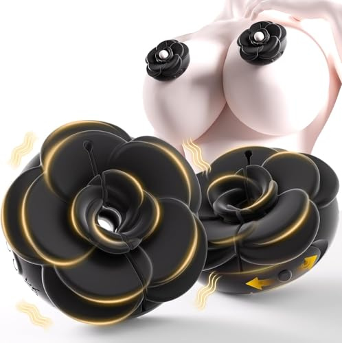 foshjay Nipple Toys Rose Toy - Nipple Clamps BDSM Toys with 9 Vibrating Modes Female Sex Toys 1 Pair Adult Toys for Women Silicone Nipple Vibrator Adjustable Couples Sex Toy