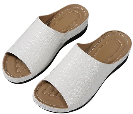 Nuoke zapatos verano mujer,sandalias con cuña mujer, de con gruesa y ligera, estilo comercio exterior, con diseño moderno y estampados de arrastre. Cangrejeras Playa (White, 40)