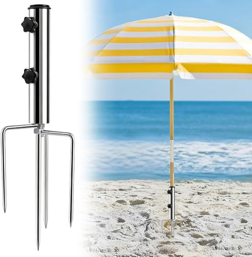 Mineup Supporto Per Ombrellone Per Prati, Ø 35 Mm, Supporto Rimovibile Ombrellone Con Ancoraggio a Terra, Picchetti Ombrellon Spiaggia Con 4 Picchetto, Rimovibile Per Pesca, Spiaggia, Campeggio,Sabbia