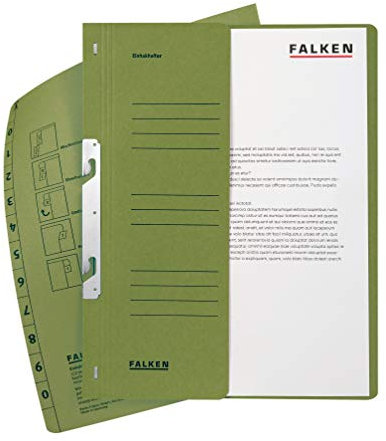 Original Falken 50er Pack Einhakhefter. Made in Germany. Aus Recycling-Karton mit halbem Vorderdeckel und kfm. Heftung für DIN A4 grün Hefter Sammelmappe Dokumentenmappe
