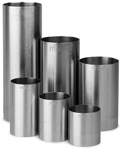 Stainless Steel Thimble Bar Measures 6 Piece Bundle Set - CE Marked 25ml/35ml/50ml/125ml/175ml/250ml Spirit Measures