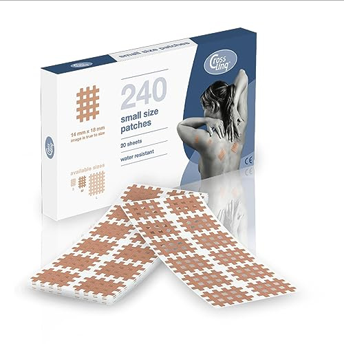 Crosslinq Acupressure Cross Patches for Acupuncture, Scars & Muscle Pain | 240 small non-elastic acupressure cross tape patches for targeted scar, joint and muscle pain relief. Versatile use.