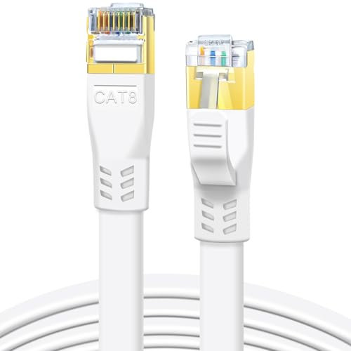 DDMALL CAT 8 LAN Kabel 10m, Hochgeschwindigkeit 40Gbps 2000MHz SSTP CAT8 Flaches Patchkabel, Gigabit Internet Netzwerkkabel mit Vergoldetem RJ45 Stecker für Gaming, Modem, Router, PC (10 Meter/Weiß)