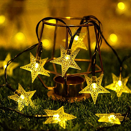 Fohil Catena Luminosa Solare, 12M 100 LED Stelle Luci Solari Esterno Luci Stringa Solare 8 Modalità IP65 Impermeabile Luci Decorazioni per Giardino Festa Natale Halloween Cortile (Bianco Caldo)