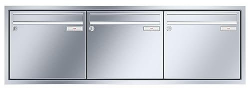 RENZ/Eckrahmen / 3er Unterputz-Briefkastenanlage Einbau-Briefkasten / V4A-Edelstahl/Volumen 12 L/Dein-Briefkasten.de