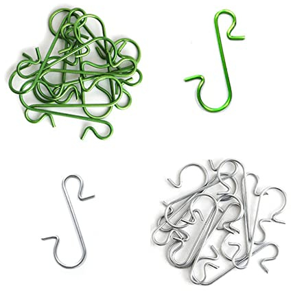 WYAN 150 pcs Christmas Ornament Hooks, ganchos de acero inoxidable para colgar adornos navideños en el árbol de navidad, decoración para fiestas navideñas (50 pcs Silver+100 pcs Green)